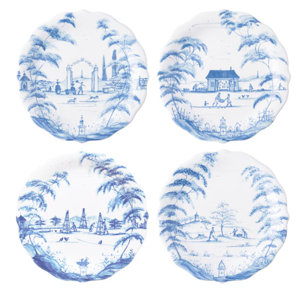 Country Estate Party Plate Assorted Set/4 - Delft Blue