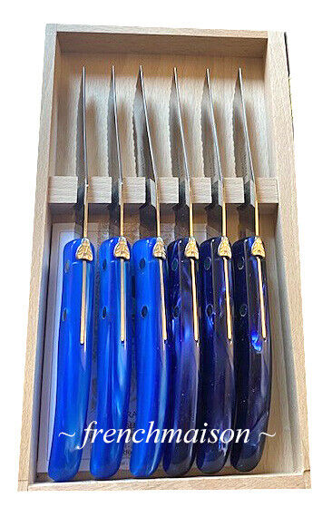 Berlingot Blue Steak Knives Set of 6 Claude Dozorme